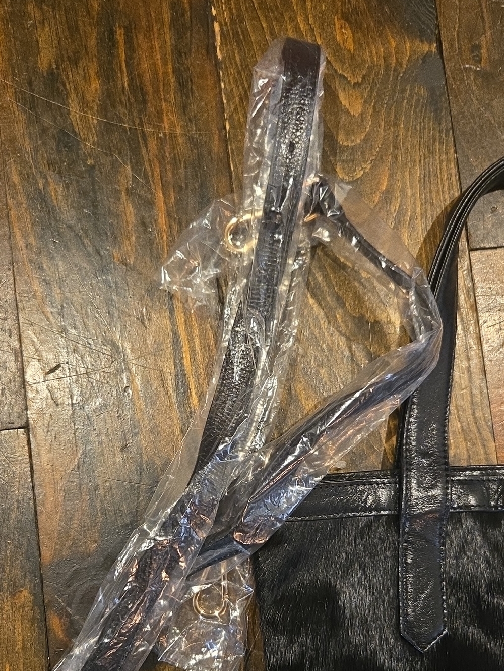 NWOT Aqua Madonna Black Calf Hair Leather Tote Bag + New Crossbody Strap - Picture 11 of 11